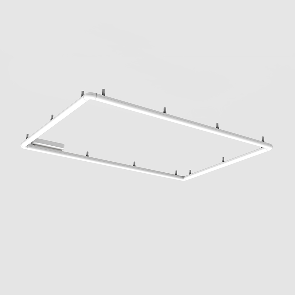 Artemide Alphabet of Light rectangular recessed ceiling fixture, white LED frame forming a luminous rectangle with mounting brackets