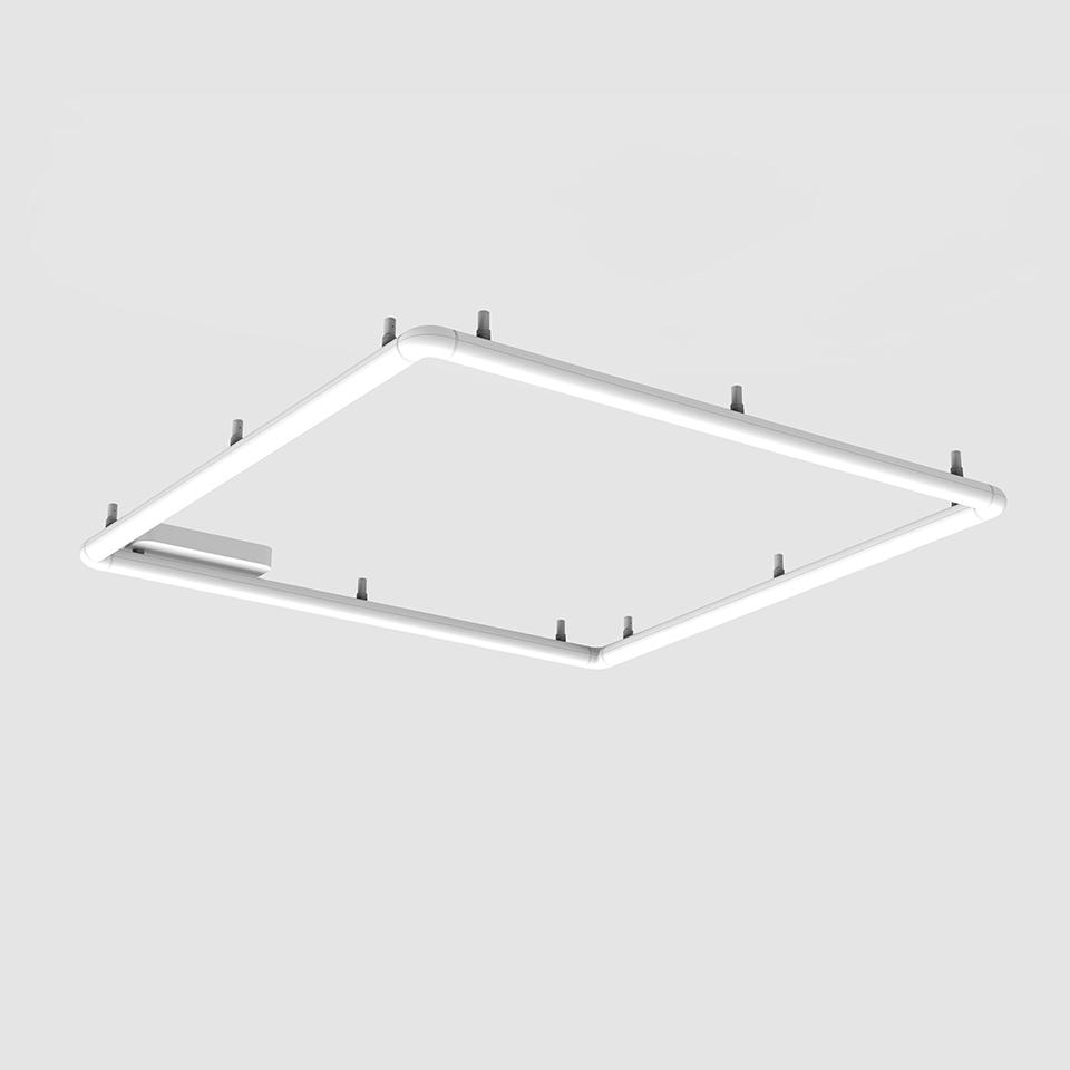 Artemide Alphabet of Light Square ceiling lamp, white rectangular LED frame with rounded corners and mounting brackets