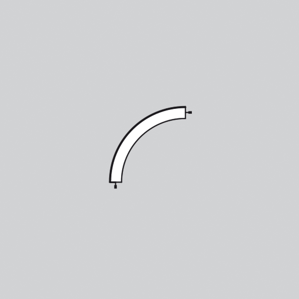 Curved arc-shaped modular segment of the Artemide Alphabet of Light System, shown as a technical diagram with connection points.