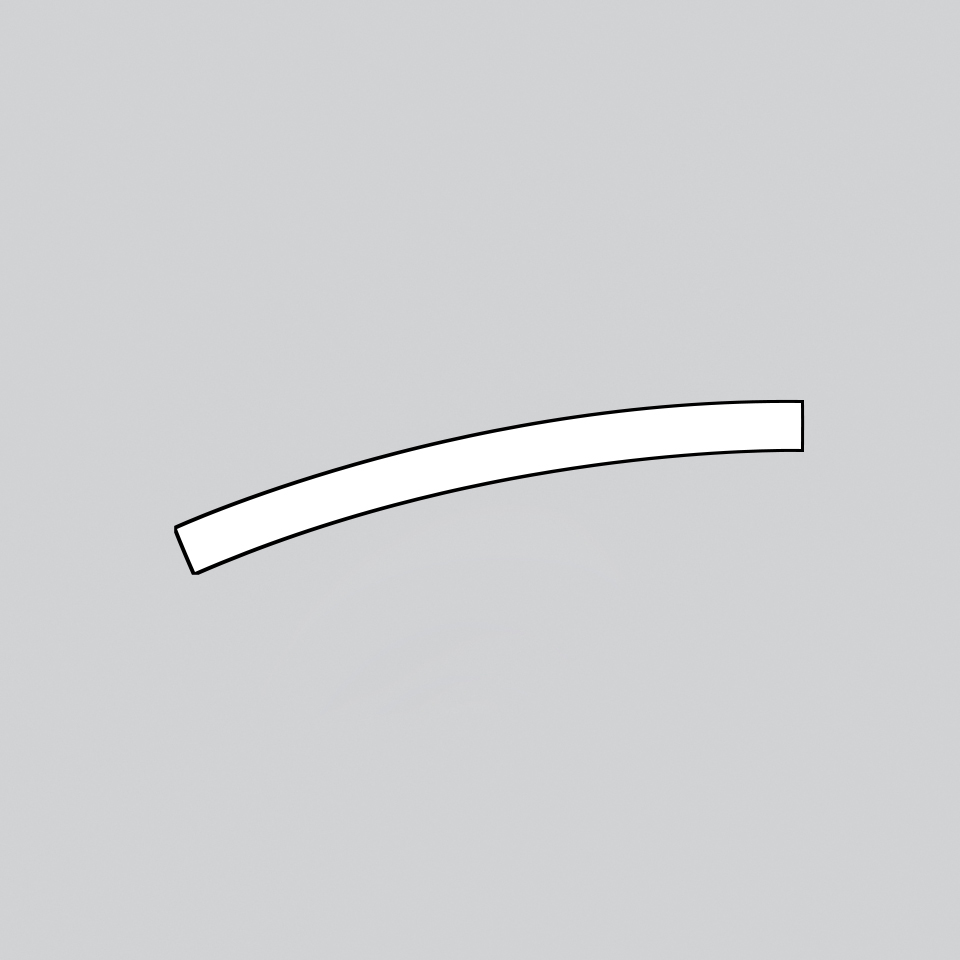 Curved white linear light module for Artemide Alphabet of Light System, shown as a gently arching strip element