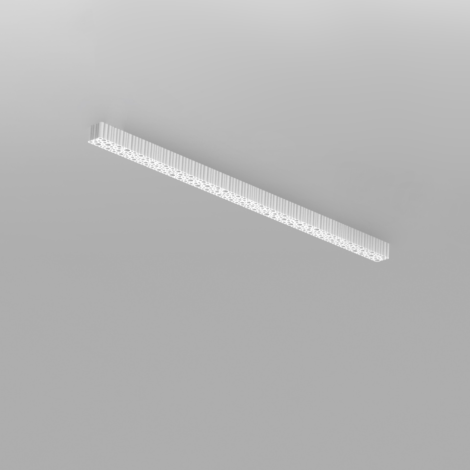 Artemide Calipso Linear Stand Alone: slim white ceiling-mounted LED light bar with diffused micro-lens optics for uniform illumination