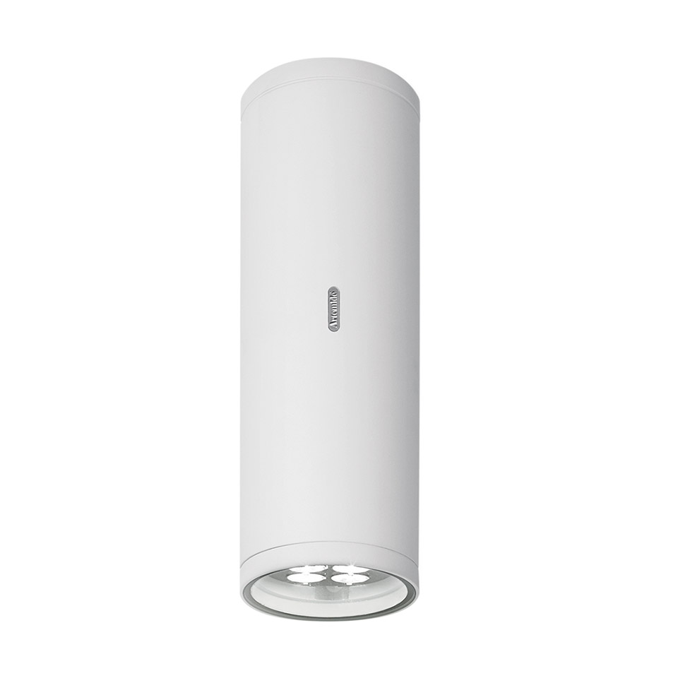 Artemide Calumet ceiling light: white cylindrical surface-mounted fixture with LED light source visible at the bottom
