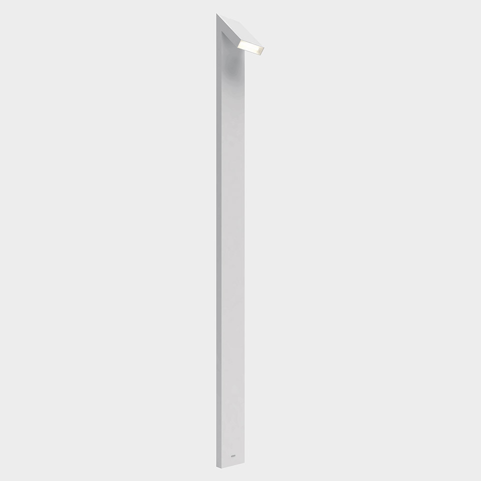 Artemide Chilone outdoor floor lamp: tall slim white aluminum pole with angled LED head directing light downward