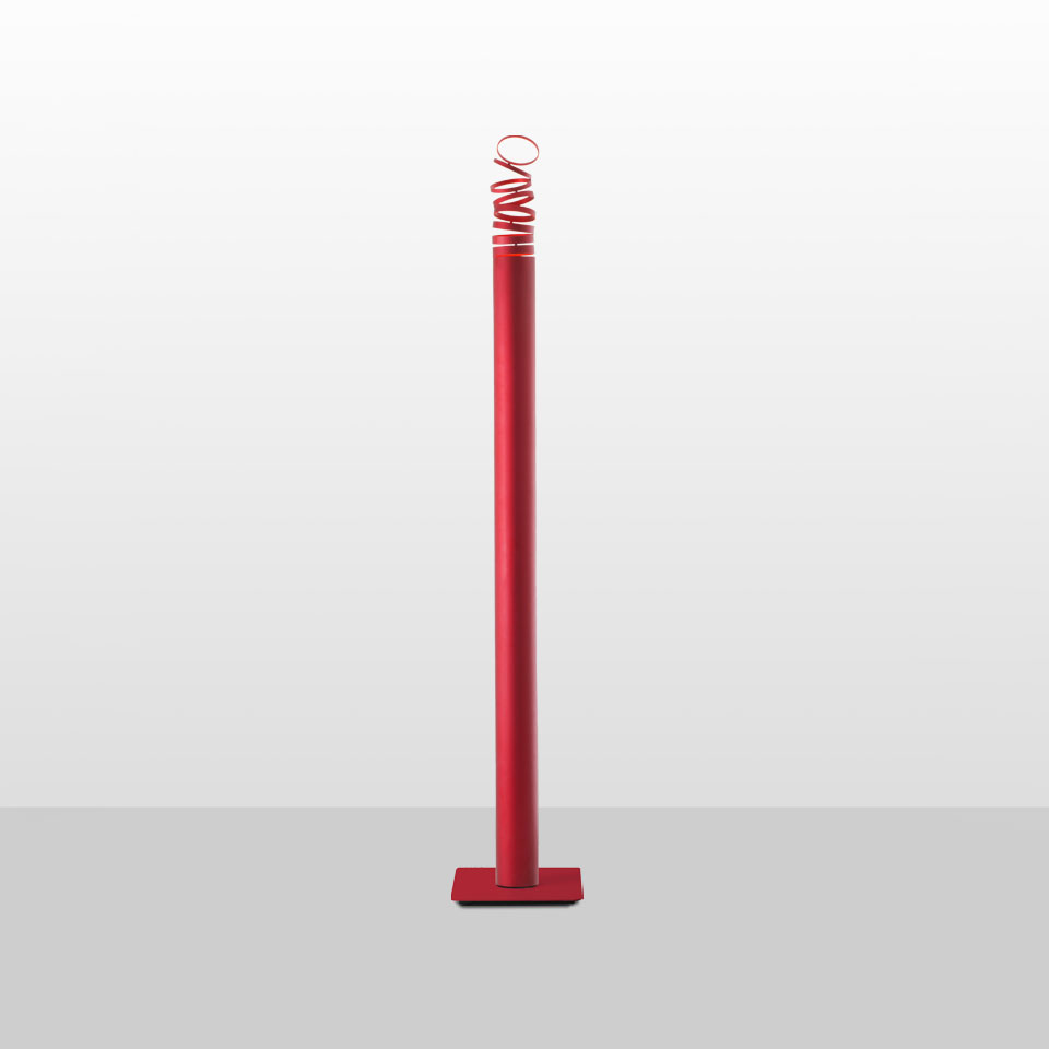 Artemide Decomposé Light Terra floor lamp: tall red cylindrical stem on square base, with red spiral LED coil at top
