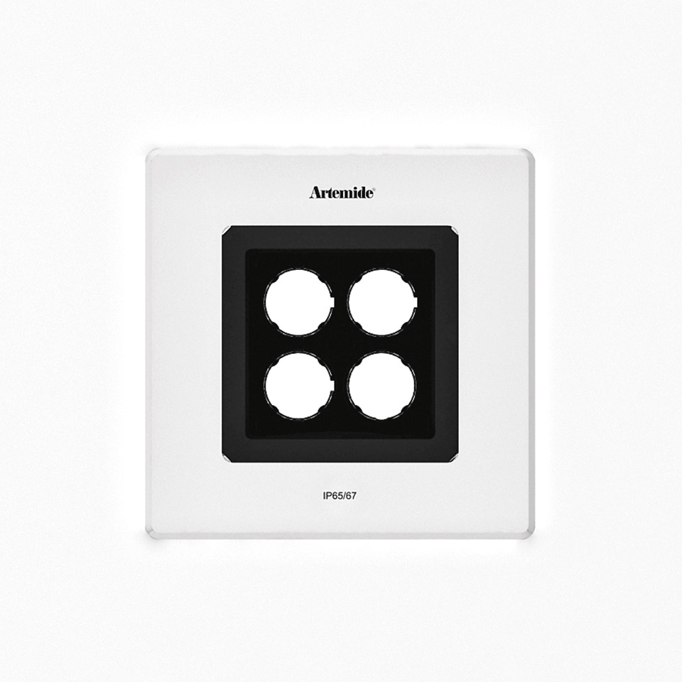 Artemide Ego 150 downlight, white square recessed fixture with four circular LED apertures, rated IP65/67 for outdoor use