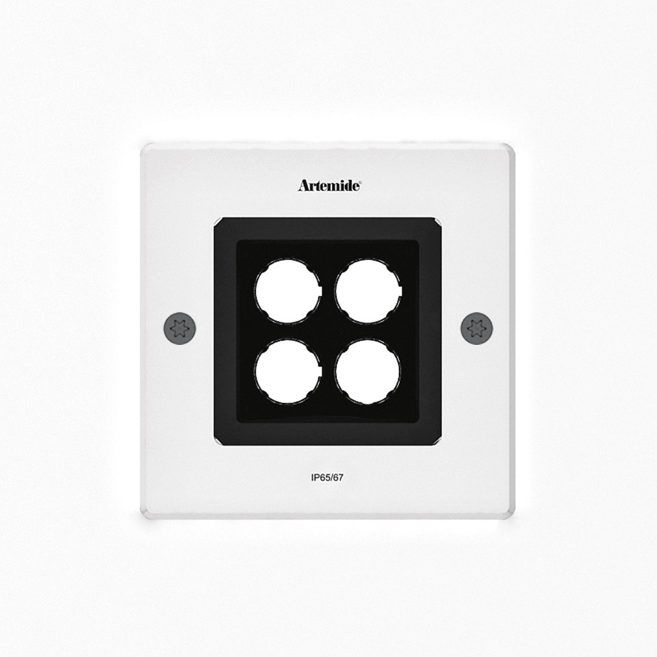 Artemide Ego 150 downlight, square white flush-mount fixture with four circular LED modules, IP65/67 rated for outdoor use