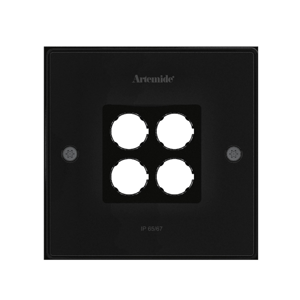 Artemide Ego 150 walk-over recessed floor light, black square faceplate with 4 circular LED openings, IP65/67 rated