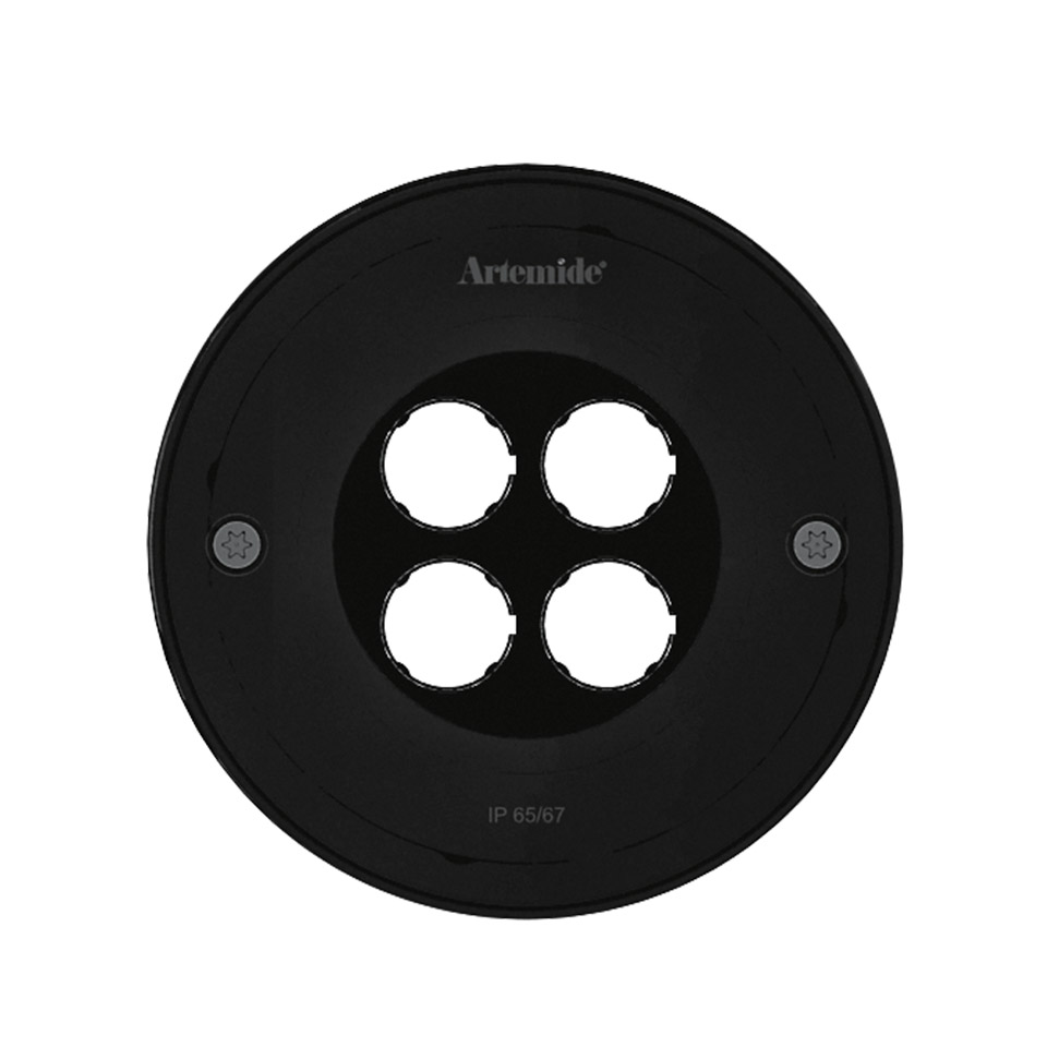 Artemide Ego 150 glass downlight, black round recessed fixture with four circular LED openings, rated IP65/67