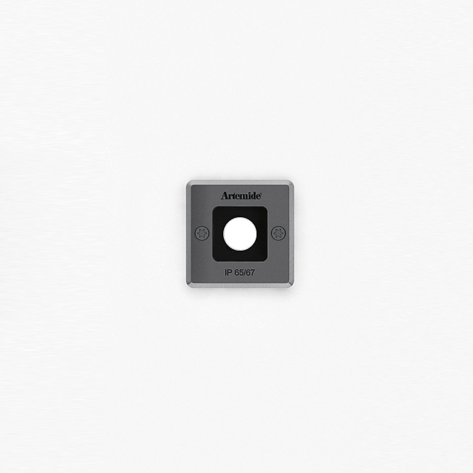 Artemide Ego 55 drive-over recessed floor light, square dark grey body with circular LED aperture, rated IP65/67