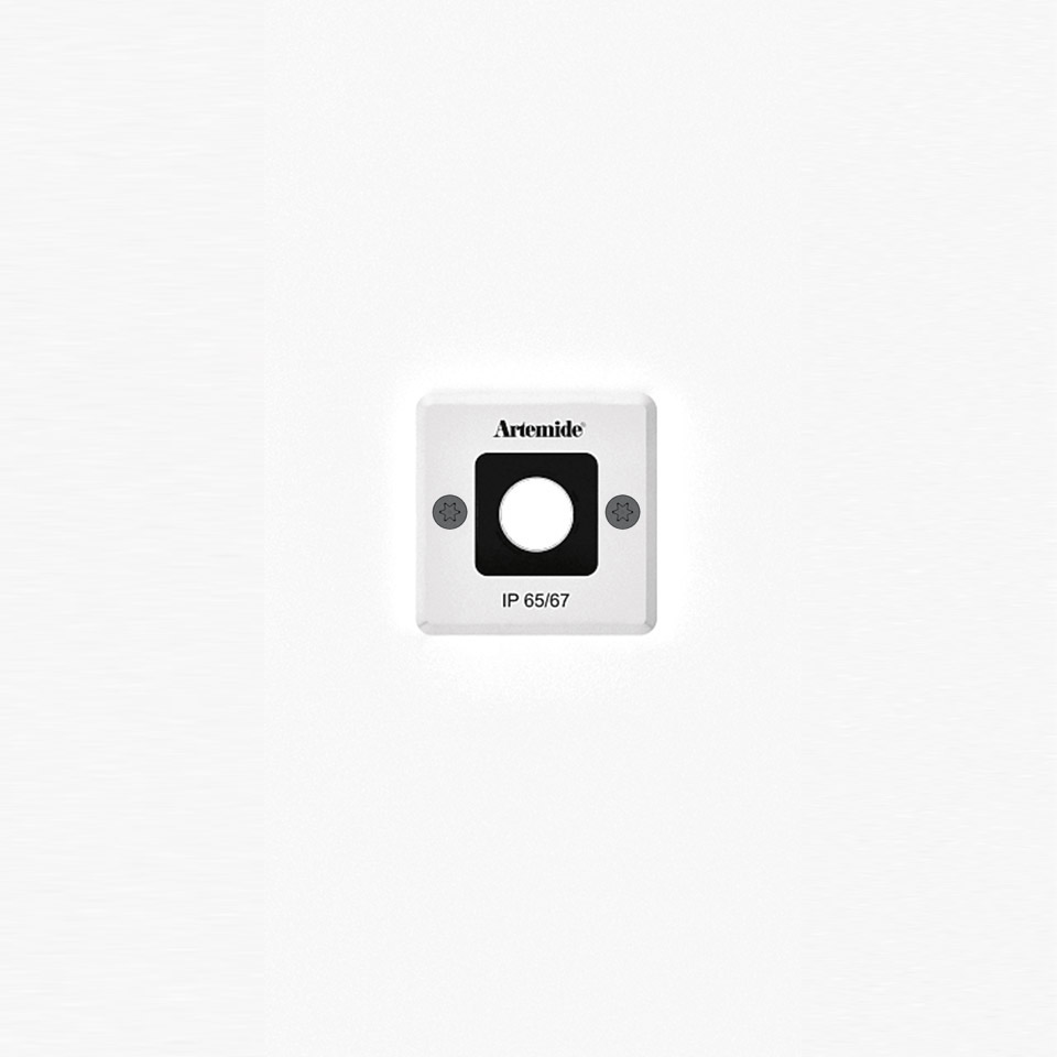 Artemide Ego 55 walk-over recessed floor light, white square housing with black insert, IP65/67 rated
