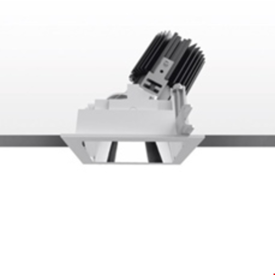 Artemide Everything 105 Trim: square recessed ceiling spotlight with adjustable LED module and finned heat sink, white trim