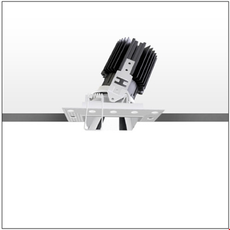 Artemide Everything 105 Trimless recessed spotlight with adjustable black heat sink head and white square trimless mounting plate