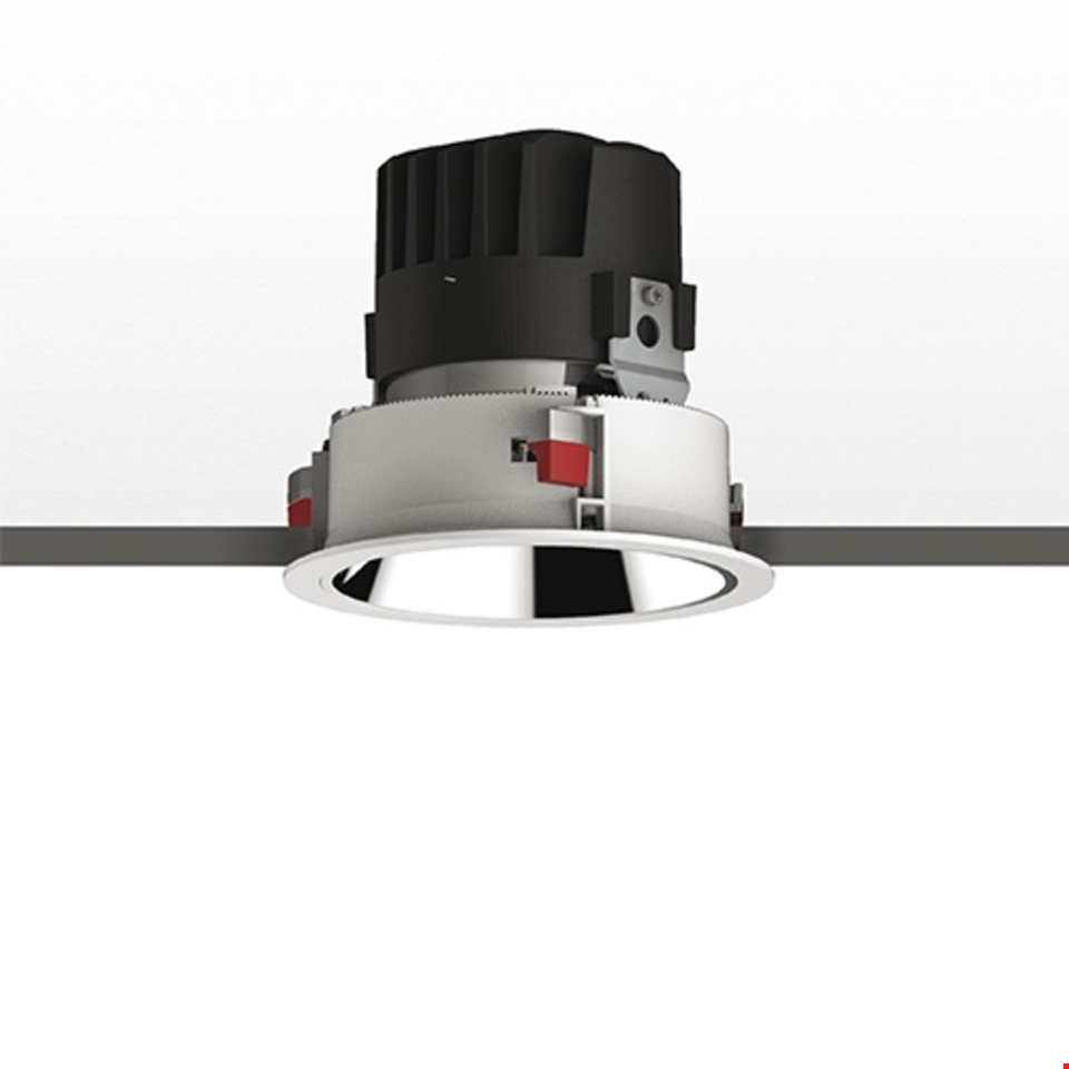 Artemide Everything 150 Trim recessed LED downlight with chrome reflector, white trim ring, and black heat sink housing