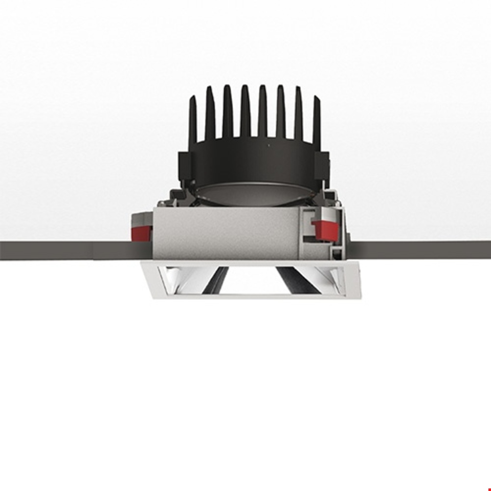 Artemide Everything 150 Trim square recessed downlight with white trim, adjustable black LED module, and heat sink fins
