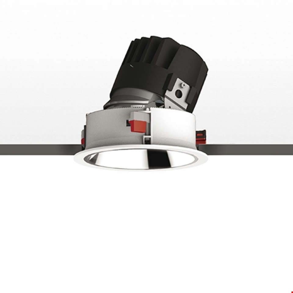 Artemide Everything 150 Trim recessed spotlight with tilting black heat-sink module, chrome reflector, and white circular trim