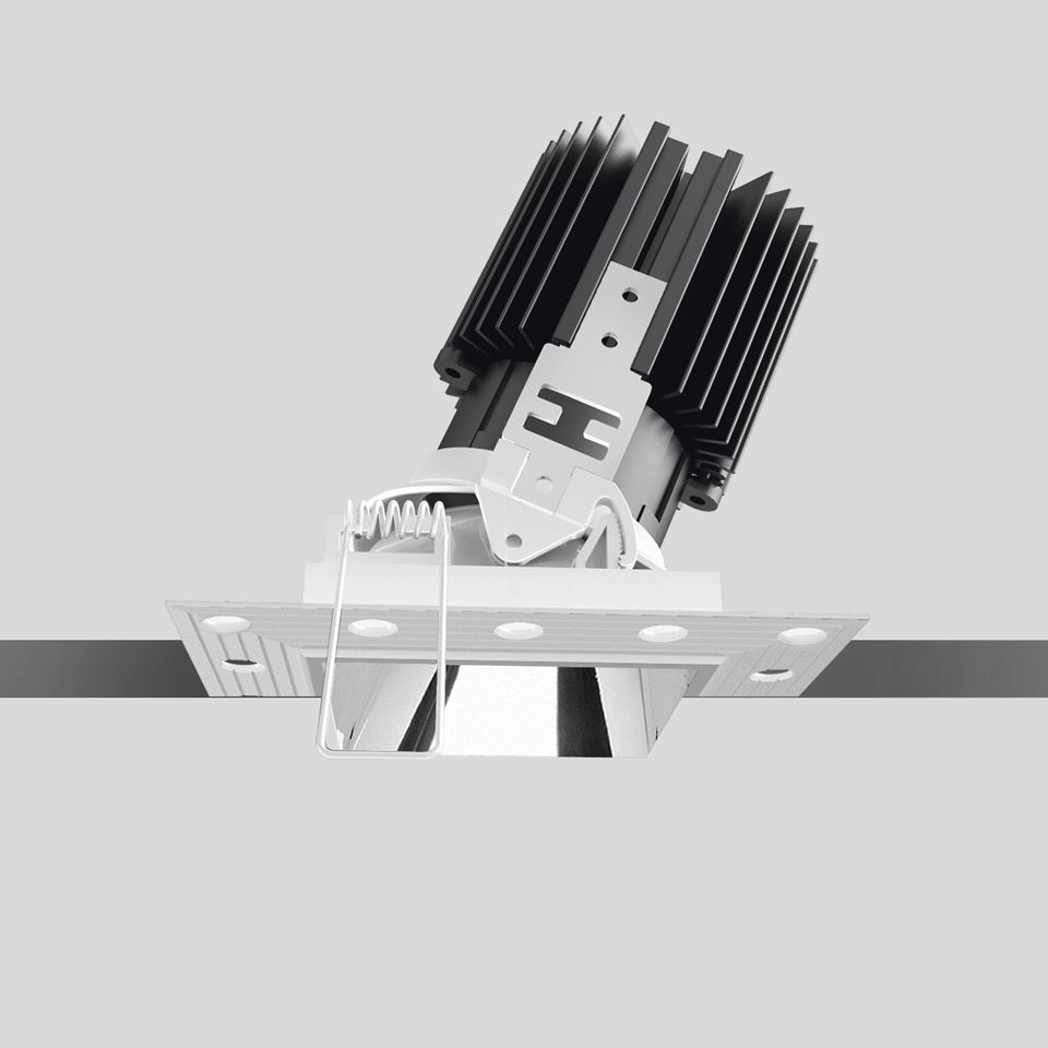 Artemide Everything 80 Trimless recessed spotlight with adjustable black heat sink module and square white trimless frame