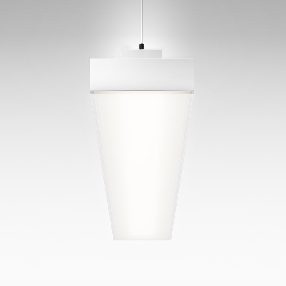 Artemide Hoy System pendant lamp: white conical diffuser with cylindrical top canopy, suspended by a black cord