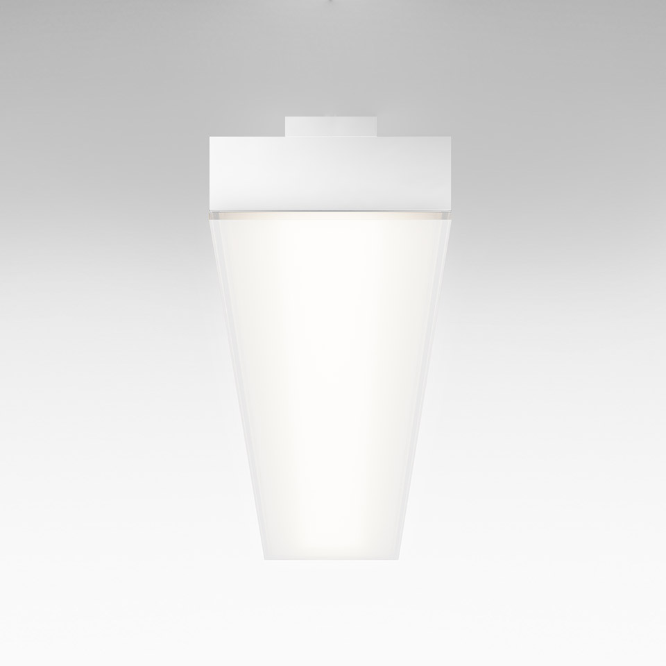 Artemide Hoy wall lamp: white trapezoidal diffuser with rectangular top bracket, providing soft upward and downward light