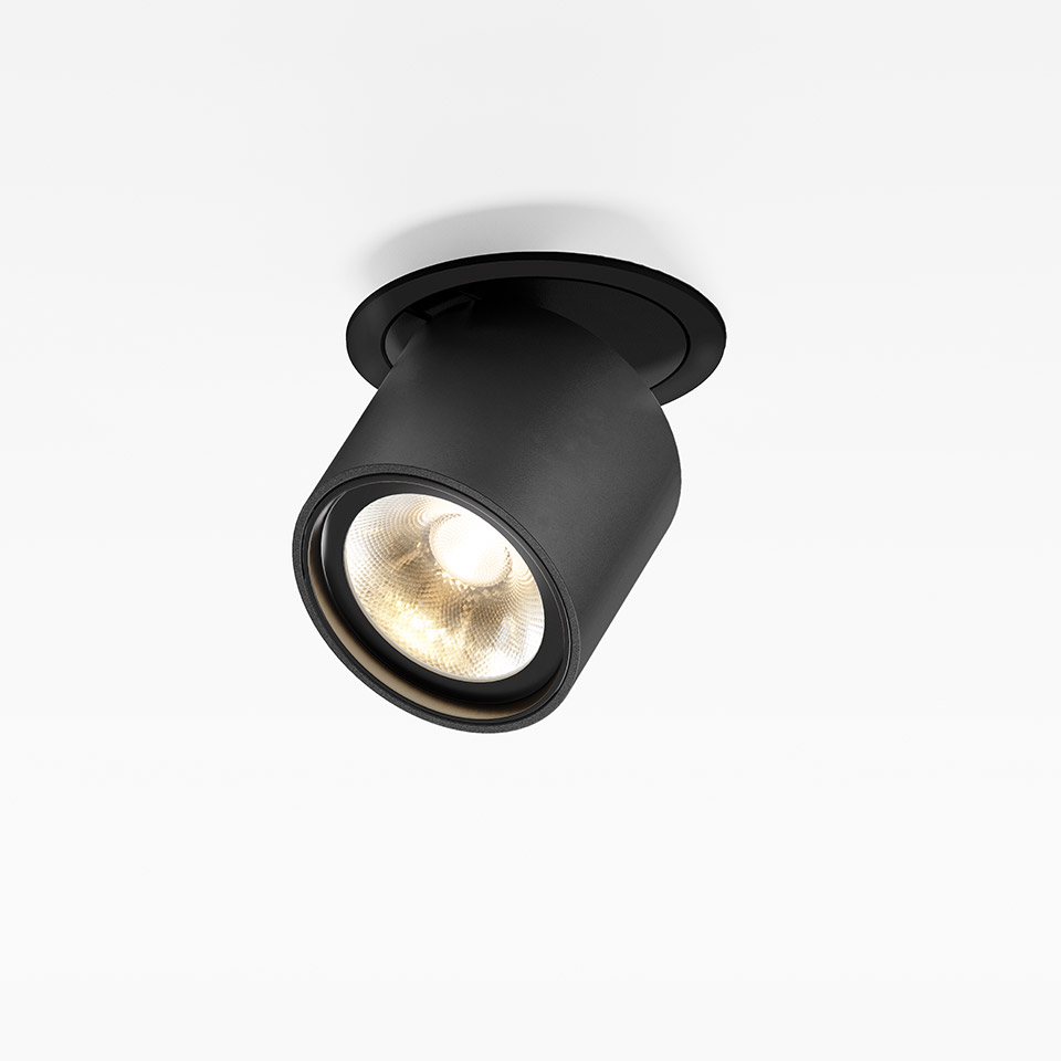 Artemide Hoy Spot: black recessed ceiling spotlight with adjustable cylindrical head and warm LED light source - 2