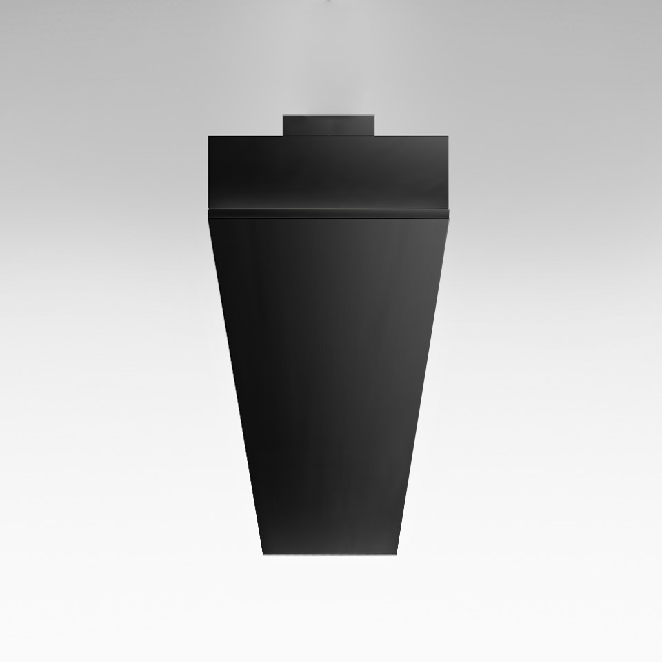 Artemide Hoy System: black trapezoidal ceiling-mounted LED fixture with compact square canopy, designed for directional lighting