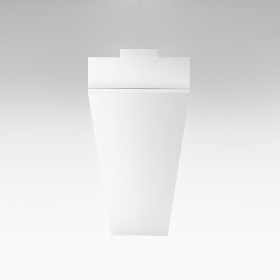 Artemide Hoy System Recessed ceiling light, white trapezoidal diffuser with flat top canopy for flush ceiling installation