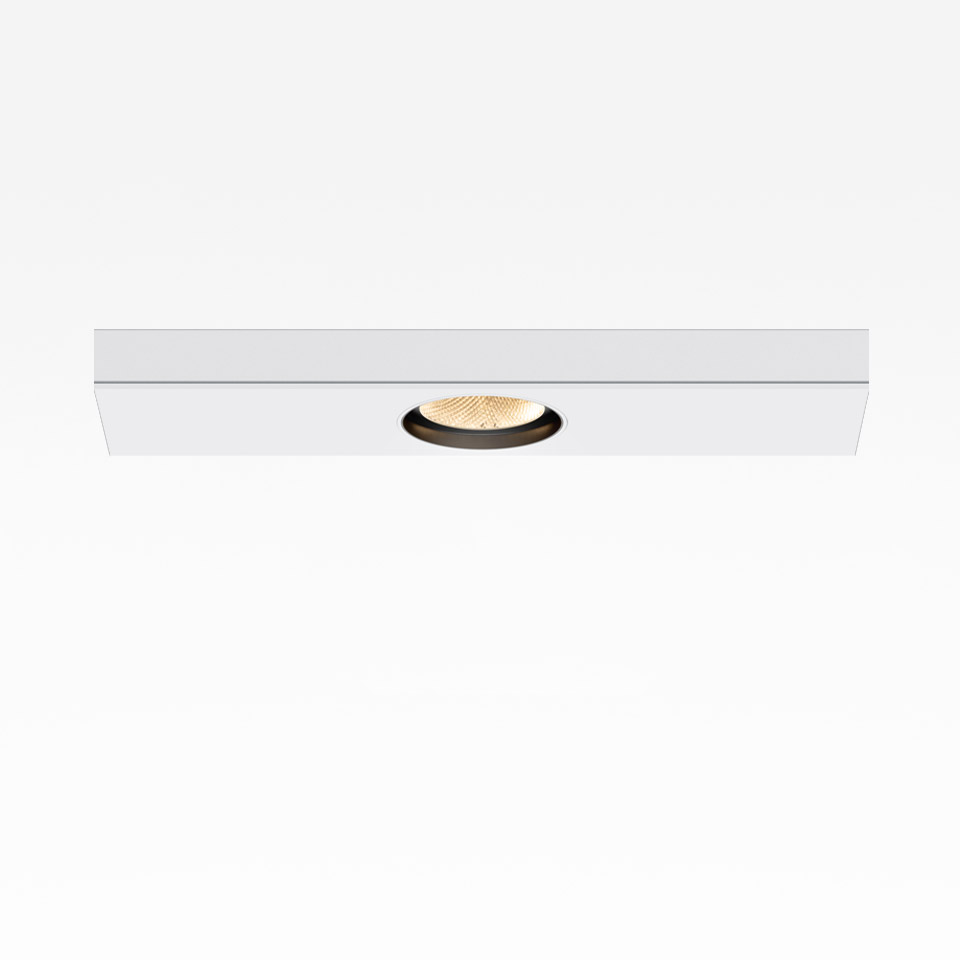 Artemide Hoy System Recessed ceiling light: slim white rectangular trim with single adjustable black LED spotlight