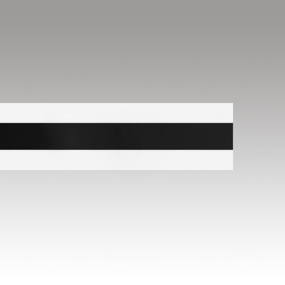 Artemide Katà Métron linear LED fixture, white housing with black central diffuser strip, shown in off state