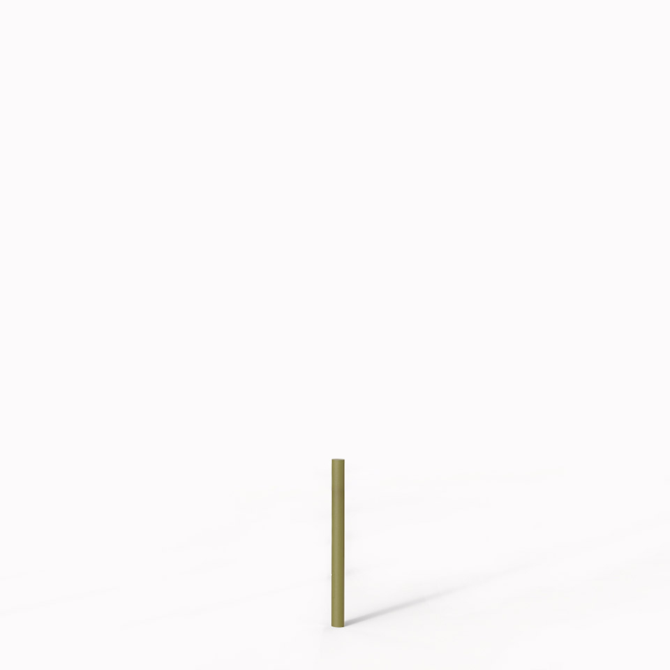 Artemide Needoo floor lamp pole: slim cylindrical stem in olive green finish, minimalist design element