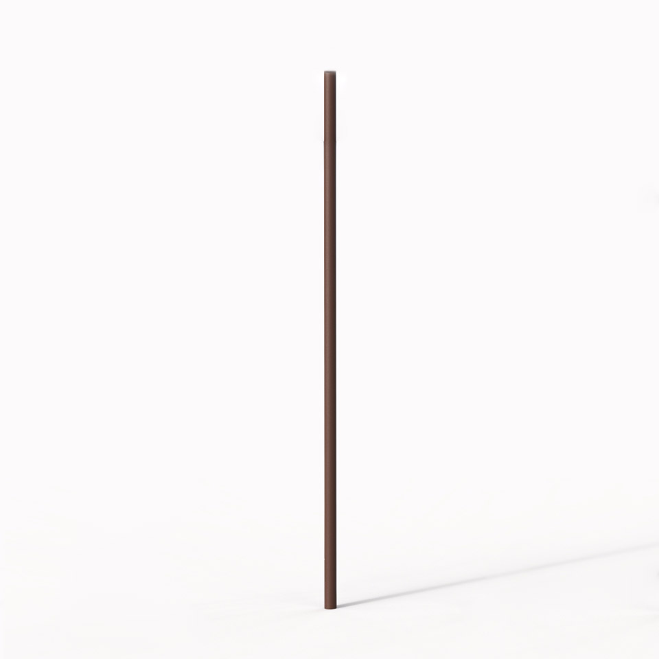 Artemide Needoo floor lamp: slim, tall dark brown cylindrical pole with minimalist design on white background