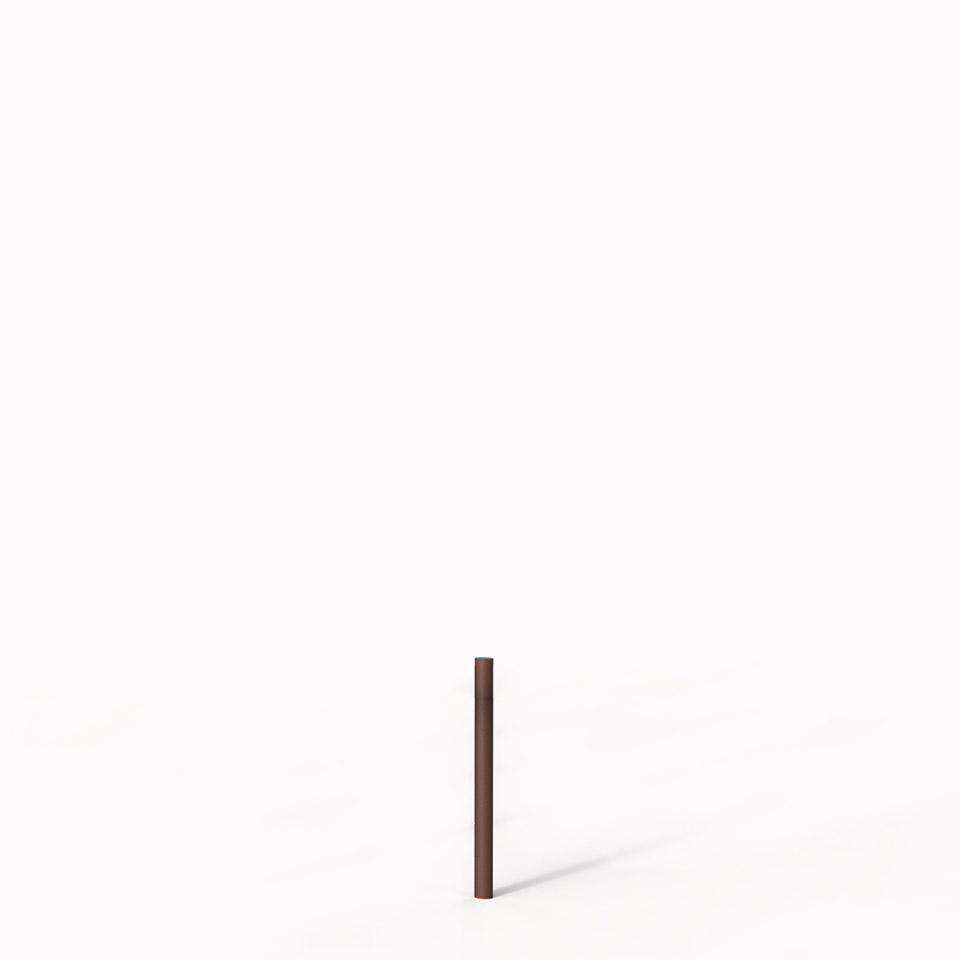 Artemide Needoo outdoor bollard light: slim cylindrical pole in dark brown finish, minimalist design for pathway lighting
