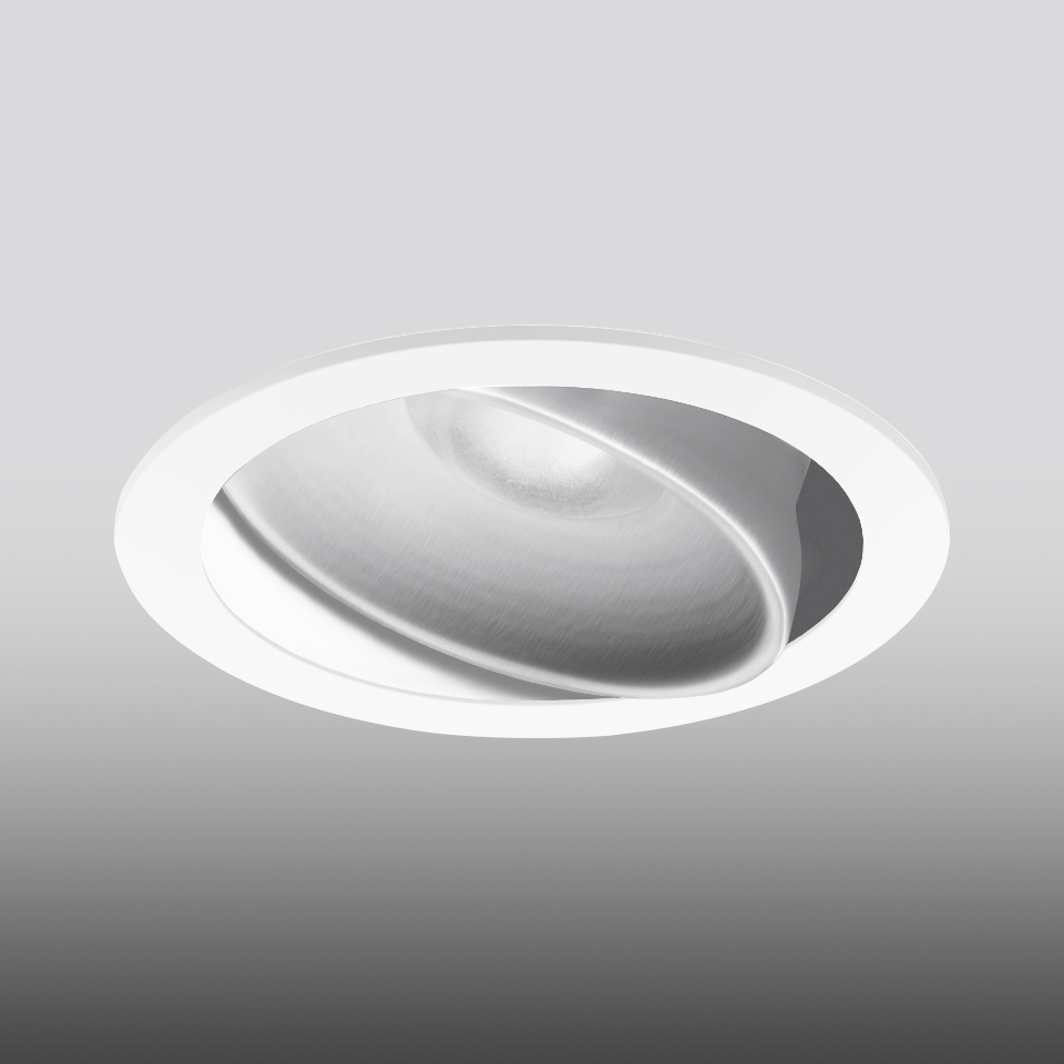 Artemide Parabola 100 recessed ceiling downlight with white circular trim and adjustable parabolic reflector