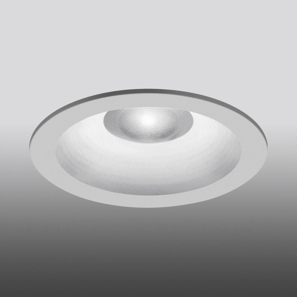 Artemide Parabola 100 recessed ceiling downlight with white parabolic reflector and central LED source, flush circular trim