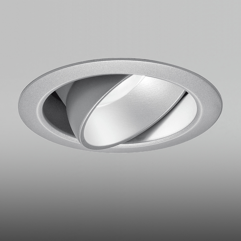 Artemide Parabola 80 recessed ceiling spotlight in silver, featuring a tilted parabolic reflector for adjustable directional lighting