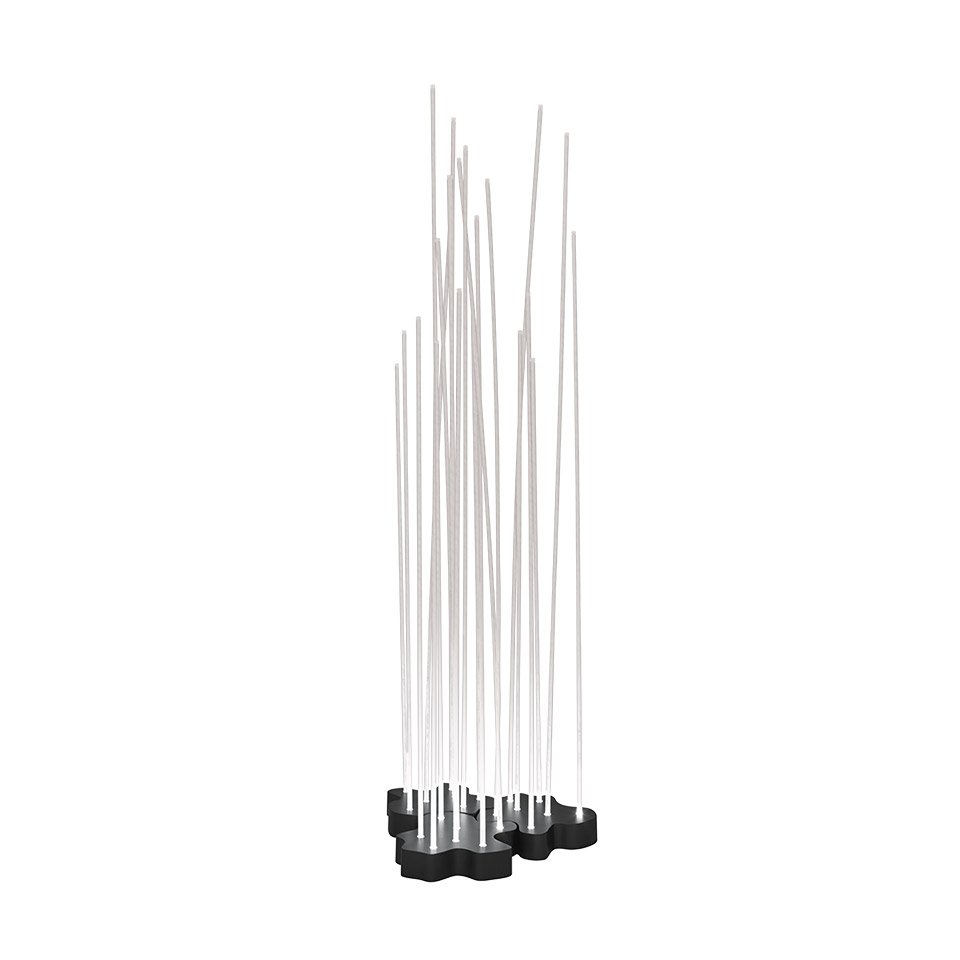 Artemide Reeds Outdoor floor lamp: multiple slender white rods of varying heights rising from clustered dark bases, evoking natural reeds