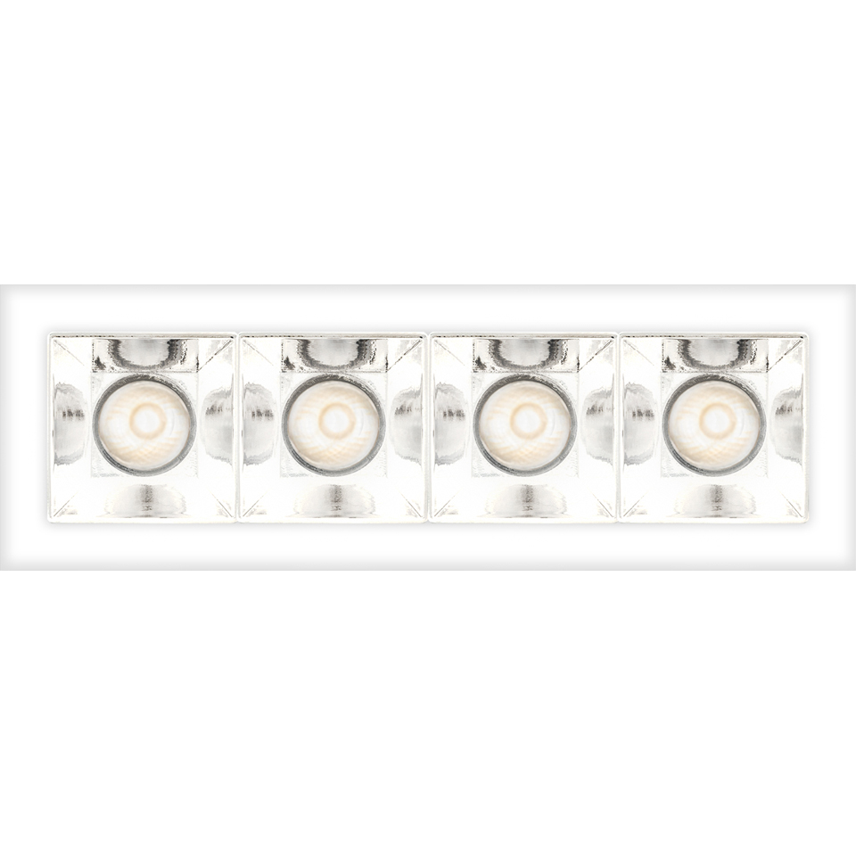 Artemide Sharp recessed LED fixture with four square modules, white trim, reflective faceted reflectors and central LED sources - 2