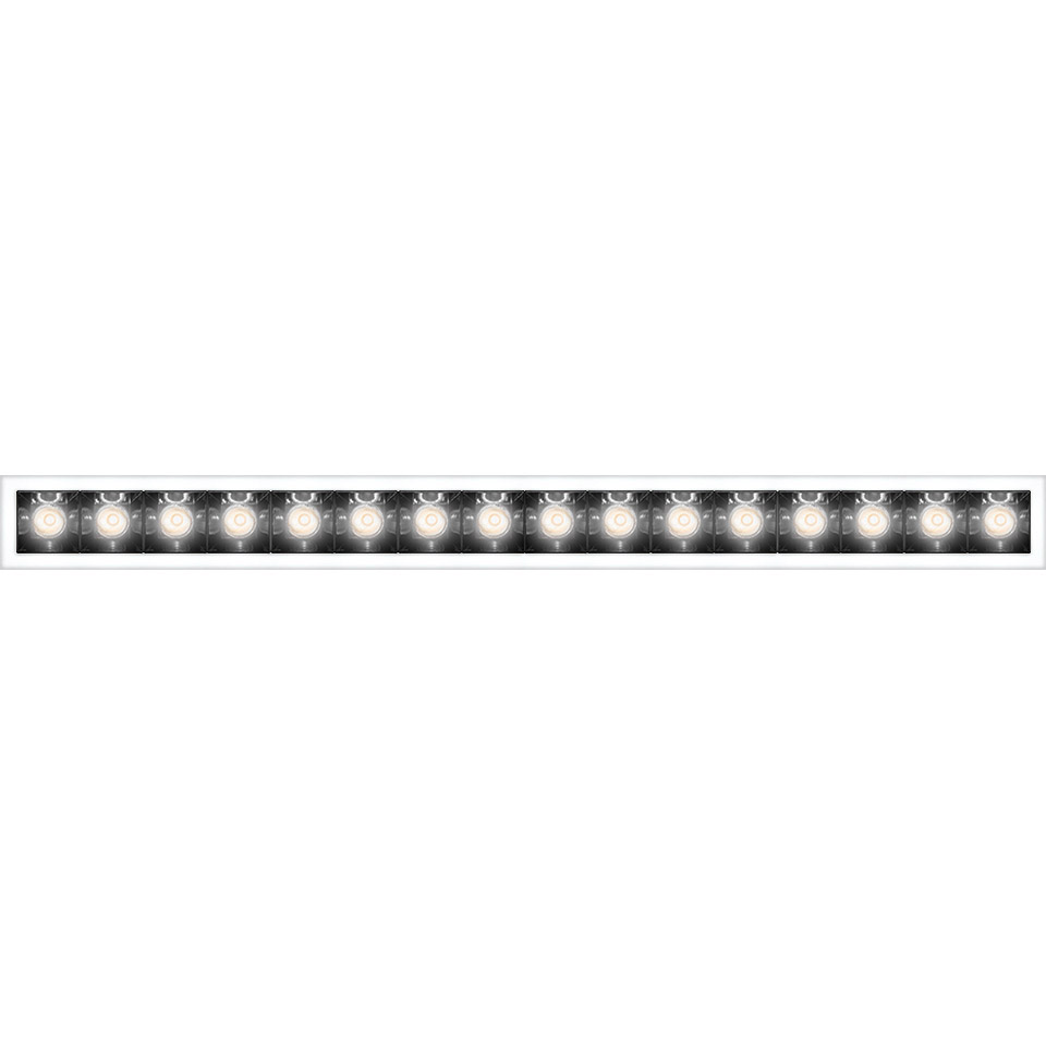 Artemide Sharp Refractive Emission: recessed linear LED fixture with a row of multiple bright refractive lenses in a white frame