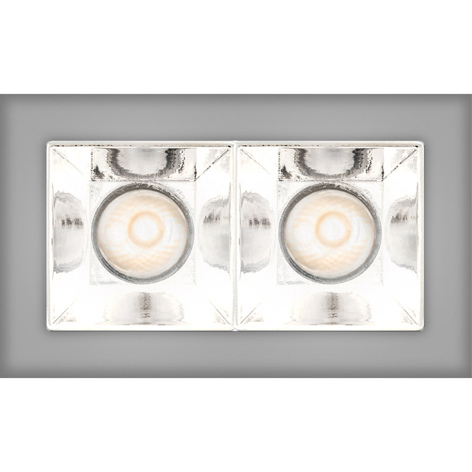 Artemide Sharp double recessed ceiling spotlight with two square LED modules, white trim and faceted reflectors for precise illumination - 2