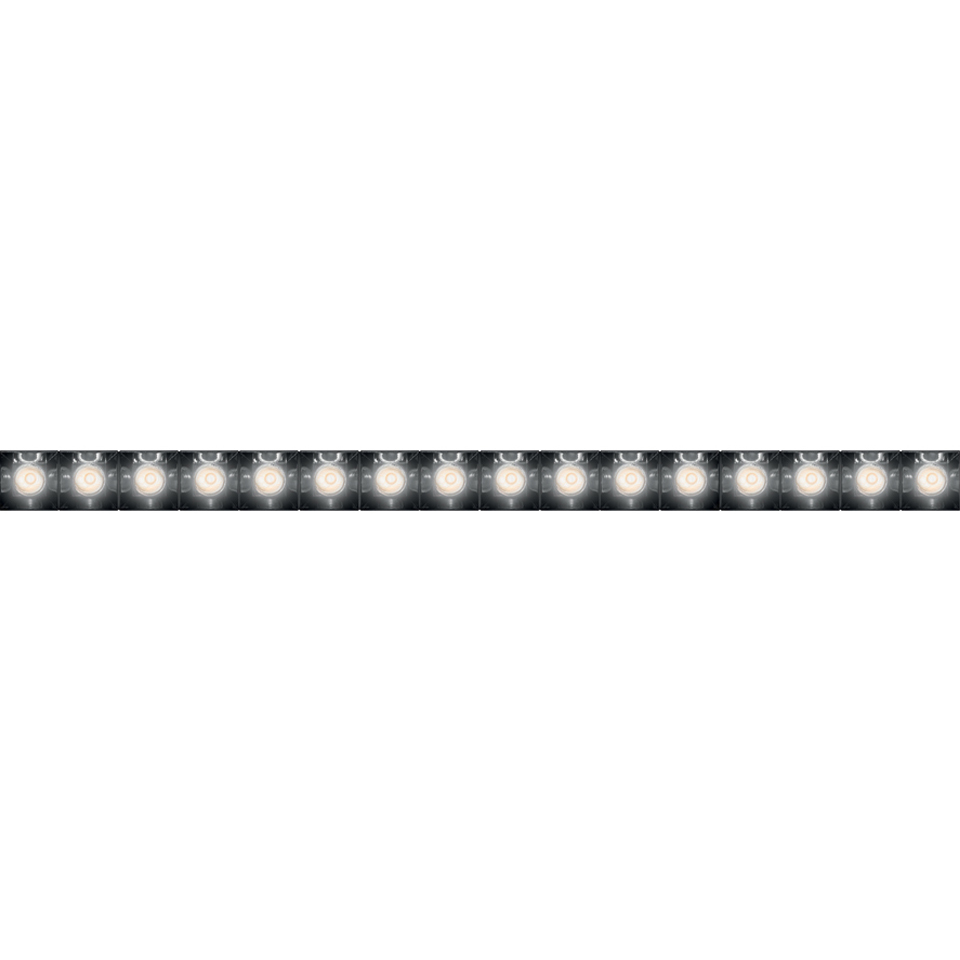 Artemide Sharp LED strip light with evenly spaced bright white LEDs mounted on a slim black flexible tape