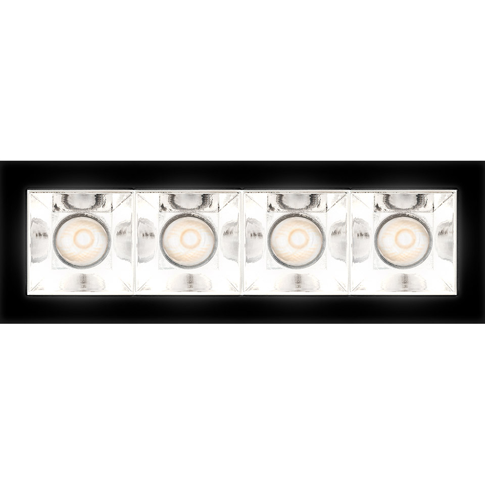 Artemide Sharp recessed ceiling light with six square LED modules in a black rectangular frame, featuring reflective chrome bezels. - 2