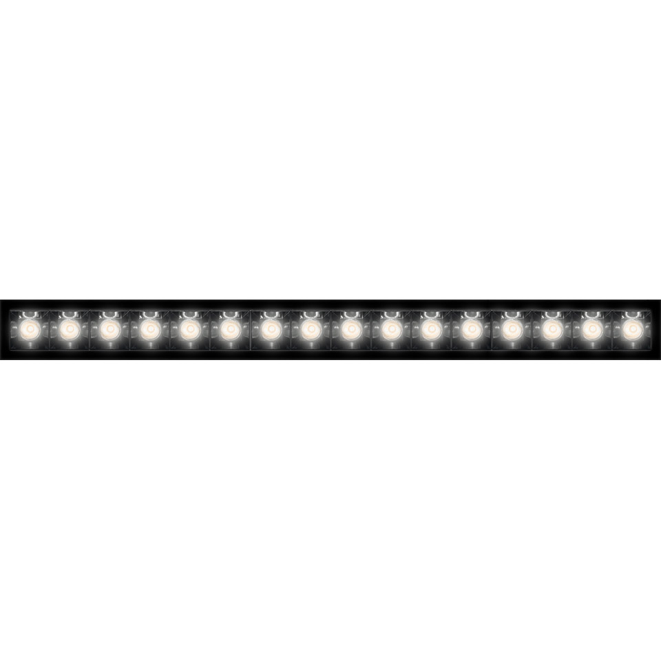 Artemide Sharp Refractive Emission LED bar: slim black profile with a row of bright white LED modules emitting focused light
