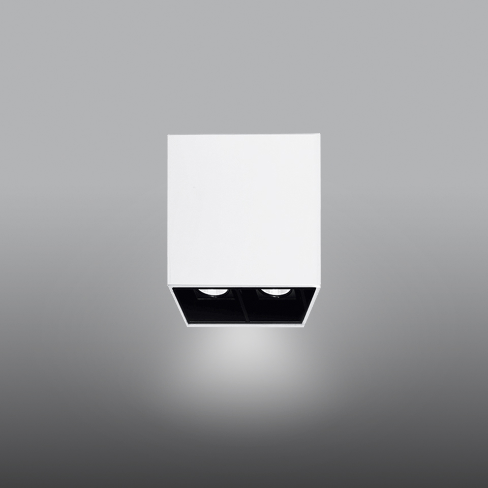 Artemide Sharp SMD ceiling spotlight: white square housing with black interior and two recessed LED light sources