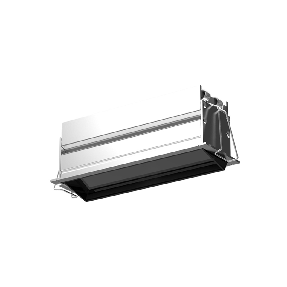 Artemide Sharp Wallwasher recessed ceiling fixture in black with aluminum frame, designed for uniform wall illumination