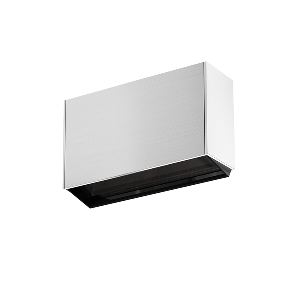 Artemide Sharp Wallwasher SMD: rectangular brushed aluminum wall lamp with black recessed LED strip for directional downward light