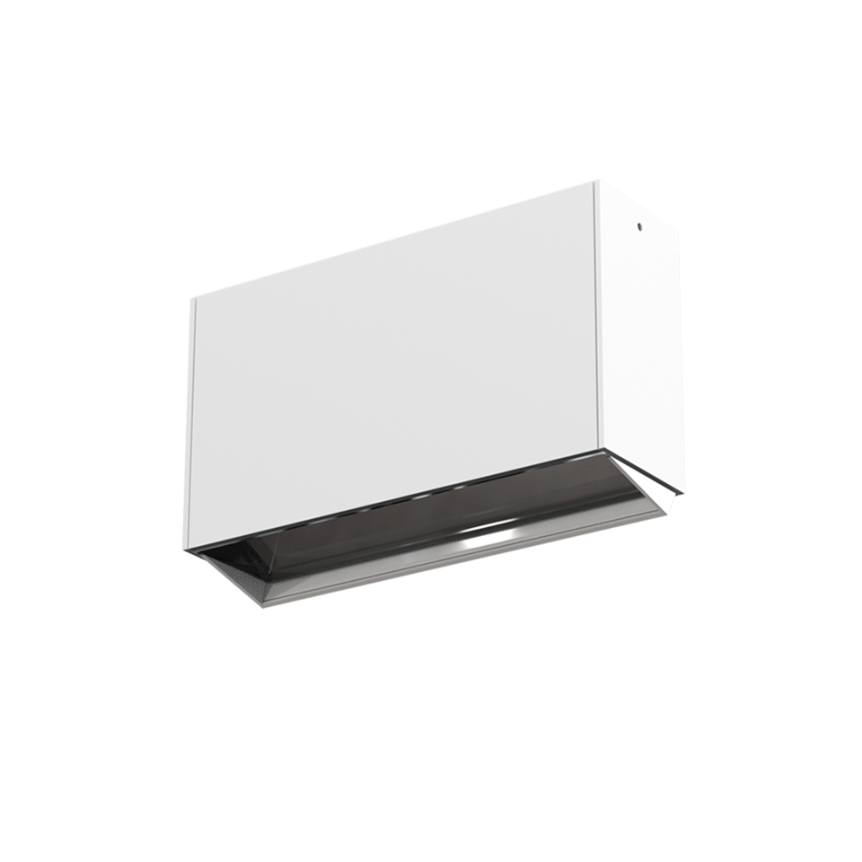 Artemide Sharp Wallwasher SMD: rectangular white surface-mounted fixture with dark recessed LED strip for wall grazing light