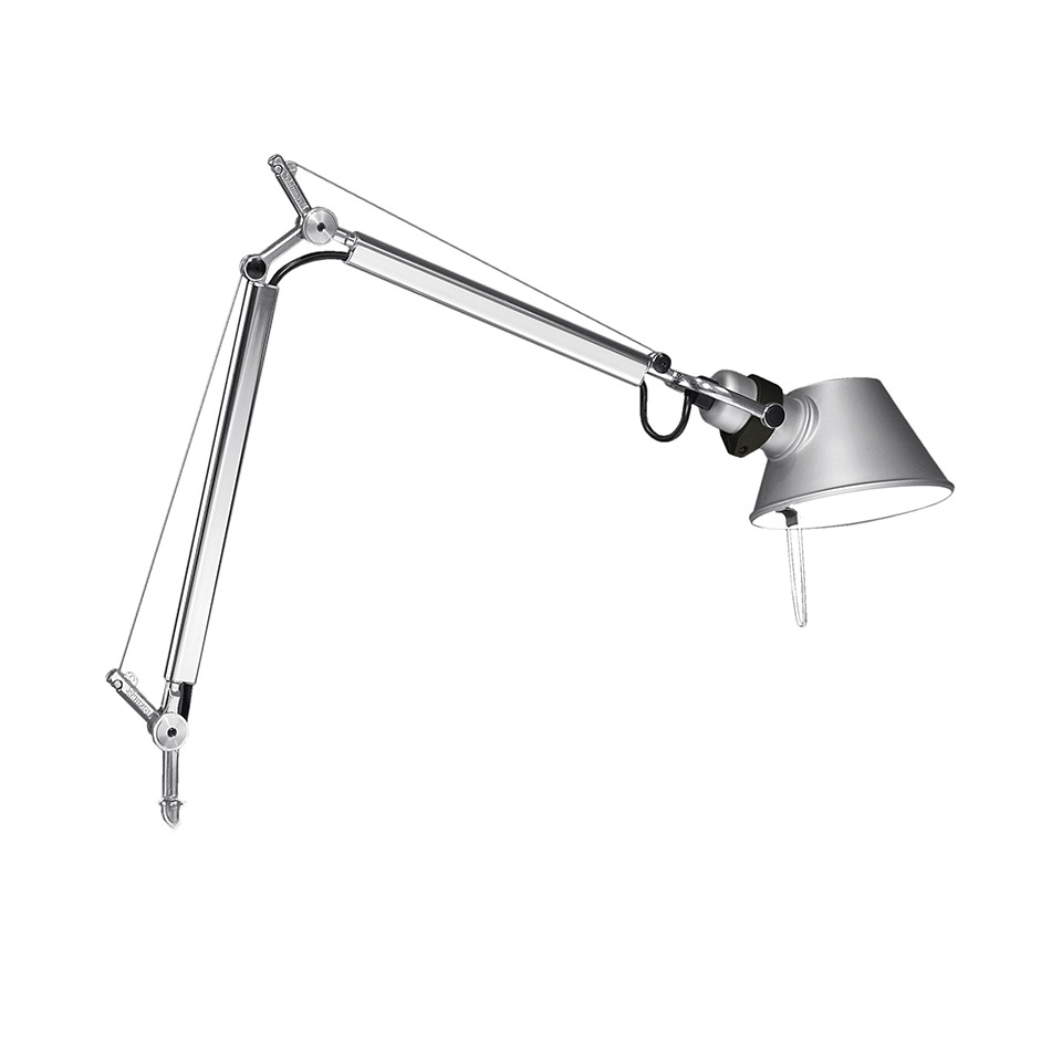 Artemide Tolomeo Tavolo desk lamp in aluminium with double articulated arm, conical shade, and adjustable clamp base
