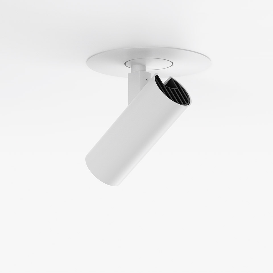 Artemide Vector Recessed ceiling spotlight in white, featuring a cylindrical adjustable head with black interior, flush-mounted on ceiling - 2