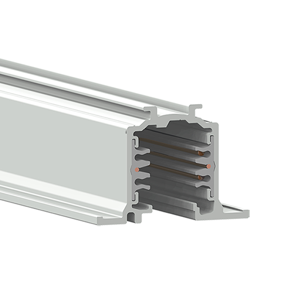 Artemide Vector Track 230V: aluminum recessed track profile with 4-circuit conductors, shown in white finish for modular lighting systems