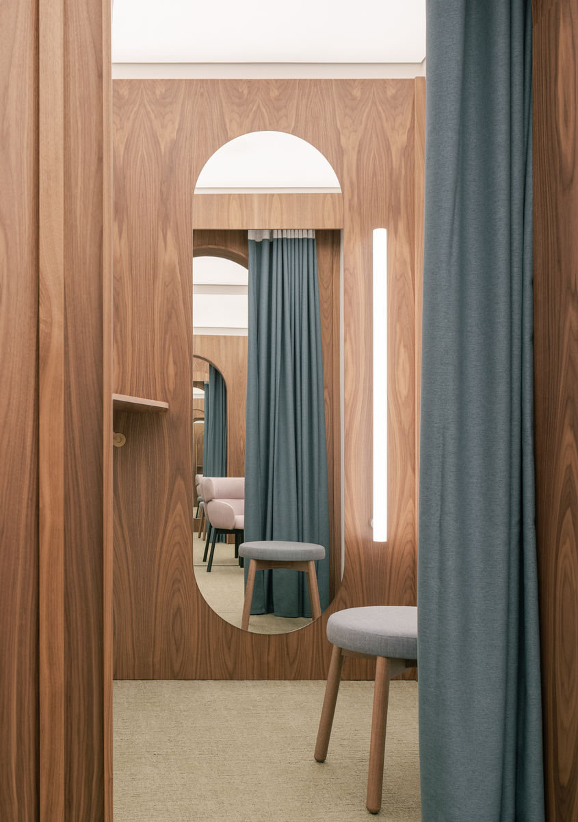 Image of the dressing room lit by Alphabet of Light Linear.