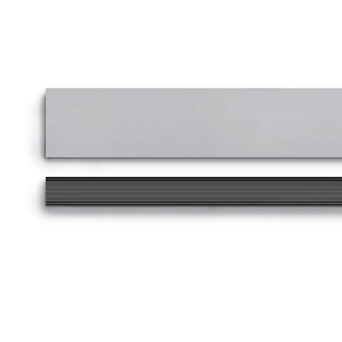 Artemide A.24 magnetic track system: two linear profiles shown, one in light grey aluminum and one in dark anodized finish