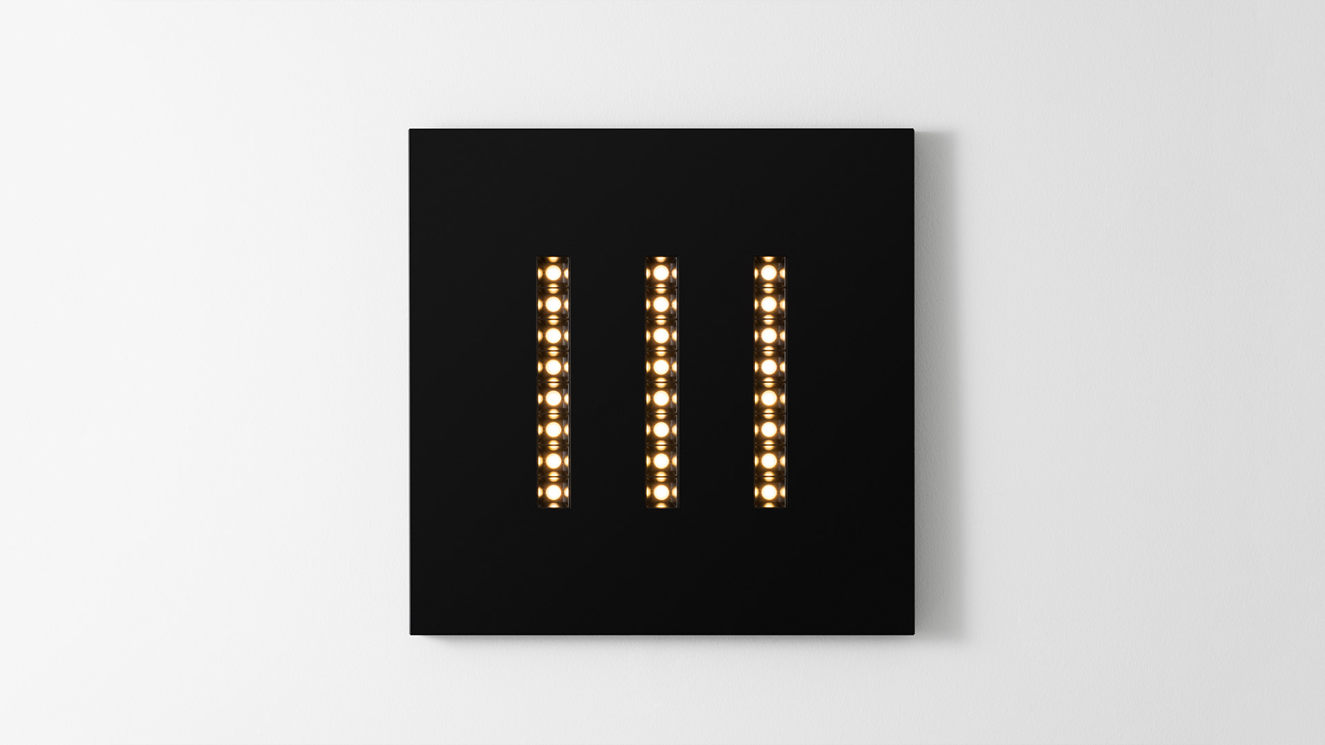 Artemide A.39 Refractive Square ceiling light, white panel with three vertical rows of small round LED lenses